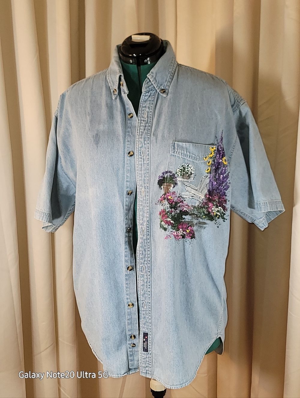 0941. Port Authority ~ Hand Painted ~ Chambrey Blue ~ Short Sleeve ~ Large ~